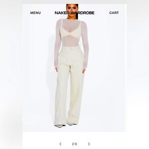 Naked Wardrobe Denim Wide-Leg Pants Cream Color